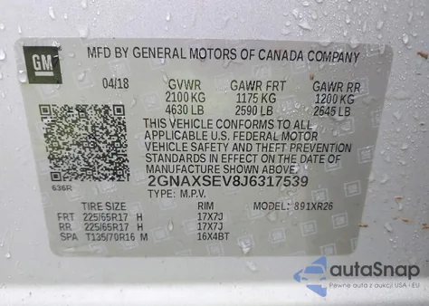 2018 Chevrolet Equinox Lt from USA, damaged, VIN 2GNAXSEV8J6317539